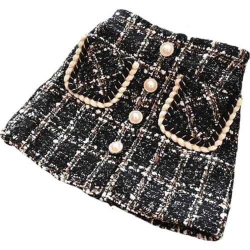 New Brand Girl Plaid Skirt Mini Skirts Dress for Girls Childrens Clothing Girls Black Thicken Brown Velvet Warm Winter Skirt