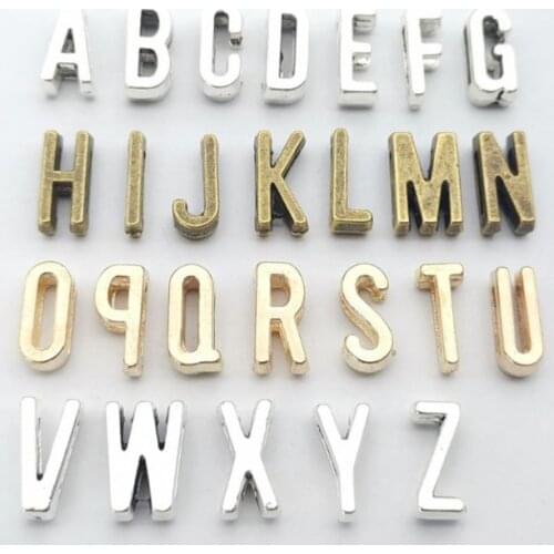 Wholesale 130 pcs Vintage Charms Mixing letters Antique bronze Fit Leather leather slide rope bracelet jewelry production 10089