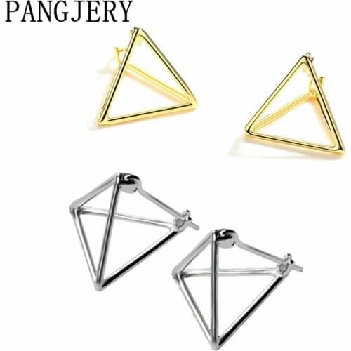 PANGJERY 925 Sterling Silver Earrings for Women INS Fashion Exaggerated Creative Three Dimensional Triangle Party Jewelry Gifts