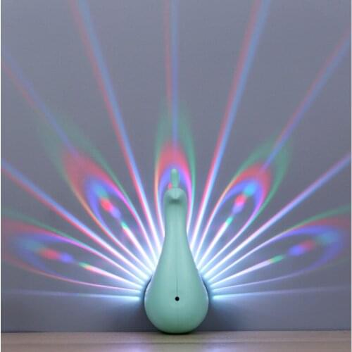 Peacock open screen projection colorful remote control home usb night lamp/led wall lamp/rainbow projection night lighting