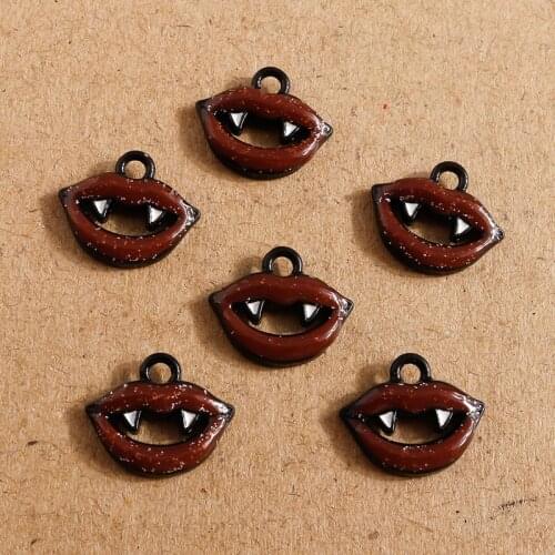 10pcs 14*12mm Halloween Charms Small Enamel Vampire Teeth Lips Charms Pendant for Making Necklaces Earrings DIY Jewelry Findings