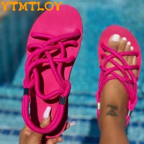 Cross-border Foreign Trade Plus Size Sandals 2021 Summer New Style European And American Flat Womens Shoes Hemp Rope Set Foot