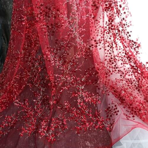 Three-dimensional embroidery lace sequins mesh fabric wedding dress veil decoration material skirt hem lace red