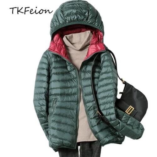 Women Reversible Jackets Warm Duck Down Plus Size 6XL 7XL 2020 New Autumn Female Winter Coats Double-sided Light Thin Slim Style