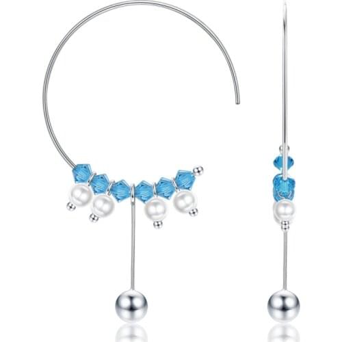 Natural Pearl Hoop Earrings For Women Luxury Shining Crystal Earrings Jewelry Female Silver Color Big Earrings