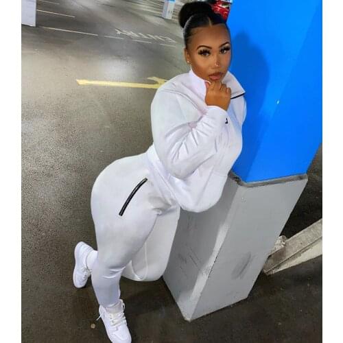 Womens Casual White Hoodies And Pants Two Piece Set Female Sweatshirt And Pants Set Tracksuit Vintage Outfits