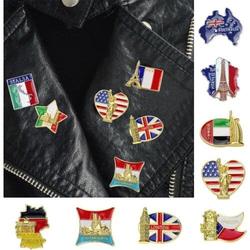 American USA Italia Australia France United Kingdom National Map Flag Brooch Iron Paint Badge Clothing Collar Needle Lapel Pin