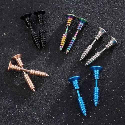 1Pair Punk Fashion Stainless Steel Nail Screw Stud Earring Black Golden Earrings E-girl Pendientes Hombre Jewelry Accessories