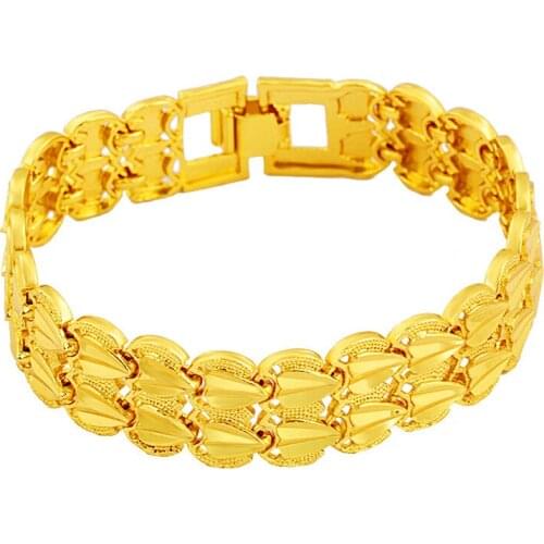 2-row Heart Yellow Gold Filled Women Men Bracelet Solid Wrist Chain Link 8.3 inches Long