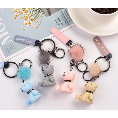4 Color Anime Cute Bear KeyChains Keychain Cartoon Key Chain Holder for Girl Women Keyring Women Car Bag Trinkets Charms Pendant