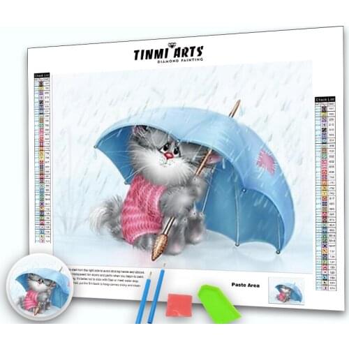 5D DIY Diamond Painting Cartoon Cat & Umbrella Full Drill Round Diamond Embroidery Decor Home Picture Of Rhinestone