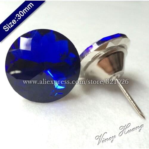 Free shipping 100PCS/LOT 30MM DEEP BLUE COLOR Redbud Crystal Glass Tacks, Crystal Buttons, Sofa buttons tacks,Upholstery buttons