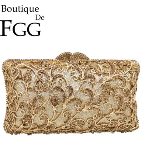 Boutique De FGG Hollow Out Flower Women Evening Clutch Bags Wedding Party Dinner Diamond Minaudiere Purses and Handbags