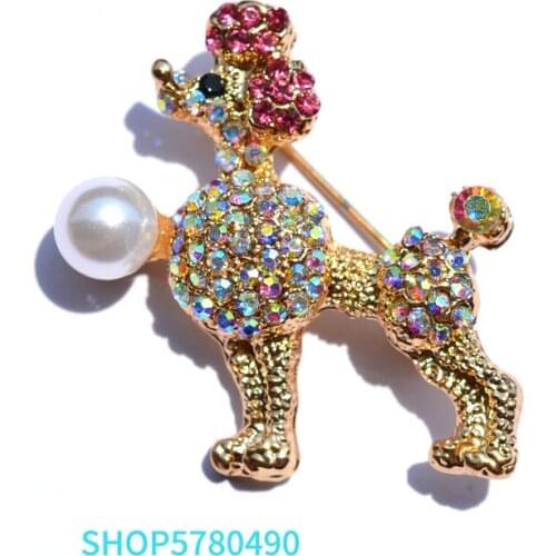 Gold Color Cute Dog Brooch for Women Elegant Pearl Poodle Brooch Alloy Breast Pin Ladies Suits Garments Gifts Fashion Jewelry