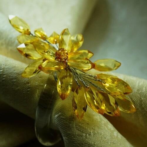 Yellow crystal flower decoration napkin ring,acrylic wedding napkin holder