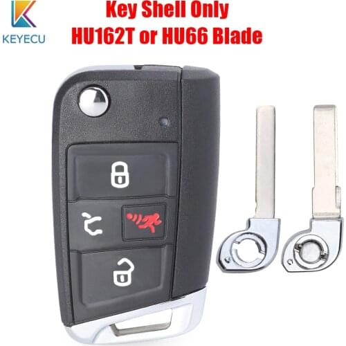 Keyecu Flip Remote Control Car Key Shell Case Cover 4 Buttons HU162T / HU66 Blade for Volkswagen VW Golf GTI Tiguan Jetta Atlas