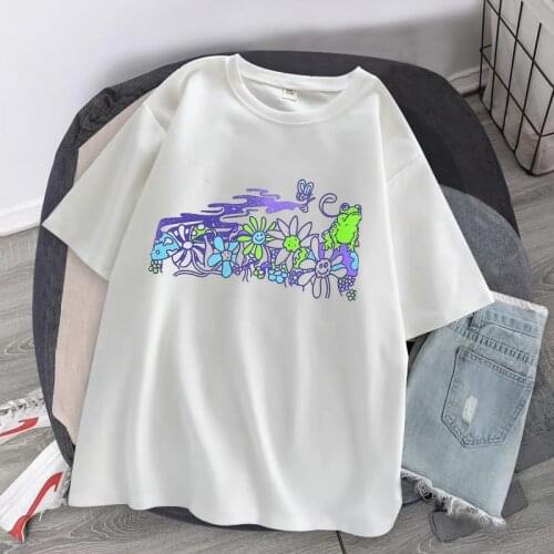 Women T Shirts Mushroom Flower Frog Print T Shirt Egirl Grunge Aesthetic Streetwear Tops Oversized T-shirt Ladies T-shirt Female