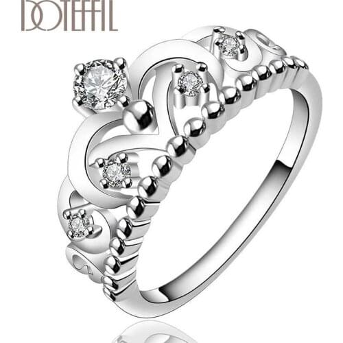 DOTEFFIL 925 Sterling Silver AAA zircon Crown Ring Classic For Women Fashion Wedding Engagement Party Gift Charm Jewelry