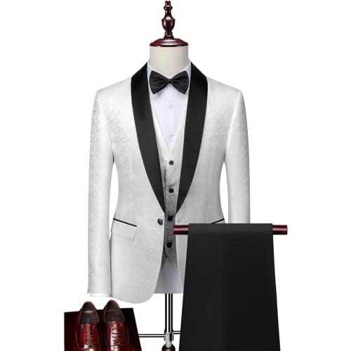 Suit + vest + pants)New mens business casual suit suit Korean version slim wedding suit men printed three-piece set/ M-5XL