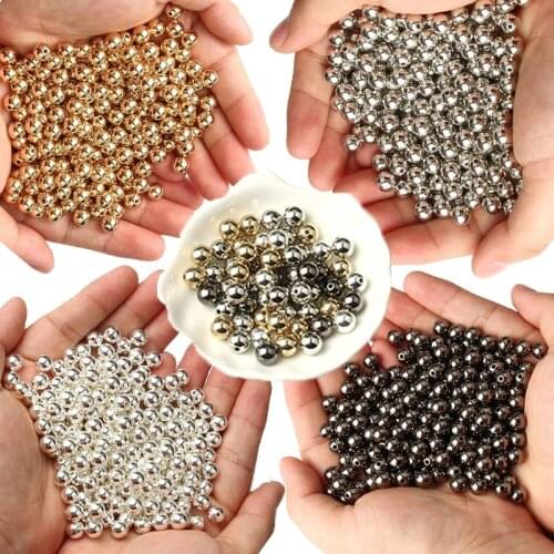 Wholesale 3 4 6 8 10 12mm 30-500pcs Rose Gold Plated CCB Round Seed Spacer Loose Beads For Jewelry making DIY Necklace Bracelet