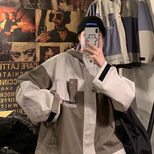 Autumn New Mens Hip Hop Tops Mens Korean Fashion Patchwork Jackets Streetwear Men Casual Loose Windbreaker Coats