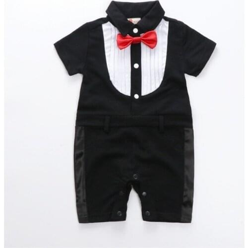 2021 Boys Summer Clothes Jumpsuit Overalls Patchwork Gentleman Newborn Baby Clothes Short-sleeved One-piece New Born Romper