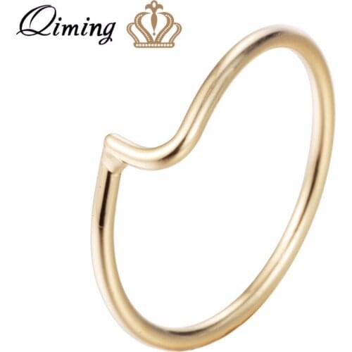 QIMING Minimalist Simple Wave Rings For Women Lovely Girls Ocean Rings Fashion Jewelry Gold Finger Midi Toe Ring