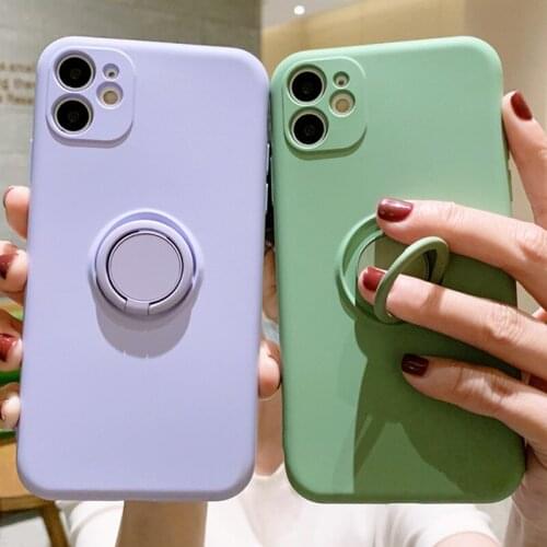Soft Liquid Silicone Phone Case For iPhone 12 11 Pro Max Mini XSMax X XR 7 Car Magnetic Stand Ring Holder Covers iPhone11 coque