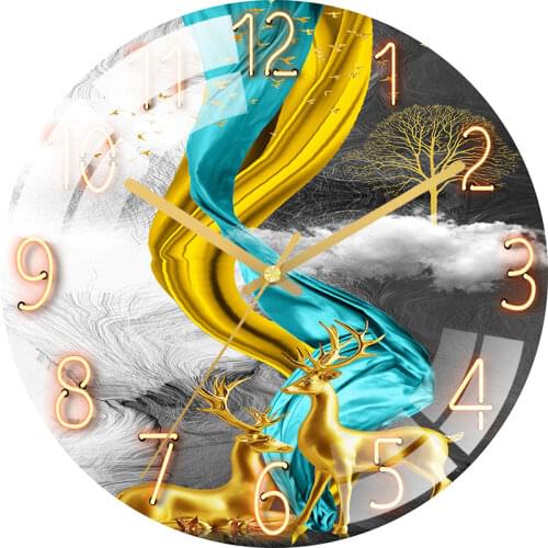 Nordic Glass Wall Clock Modern Design Living Room Creative Deer Silent Kitchen Clocks Wall Watches Home Decor Bedroom Home Gift