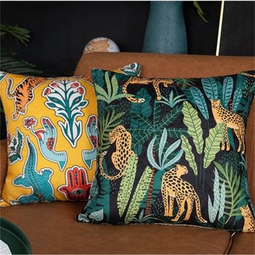 American Tropical Jungle Cushion Cover Animal Leopard Insects Boho Home Decorative Pillows for Couch Pink Green Pillowcase 43*43