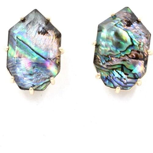 New Manmade Abalone Mother Pearl Polygon 7 Claw Marble Stone Geometric Big Heavy Stud Earrings