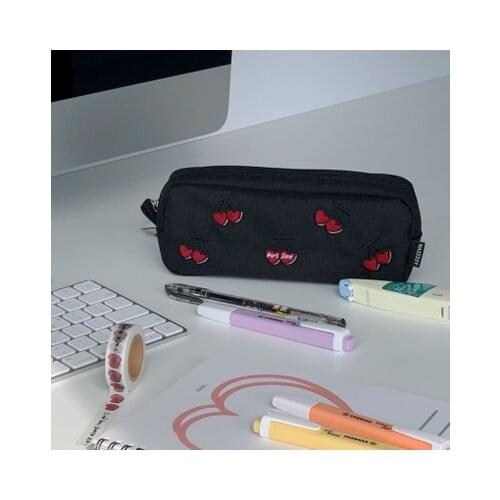 Ins South Koreas new cherry embroidery pencil case storage bag large capacity stationery bag portable test pencil case