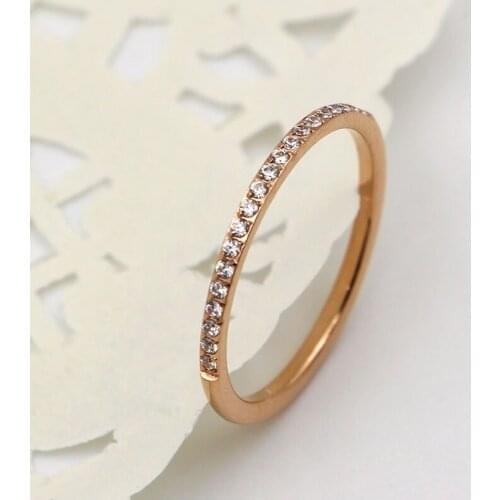 New Valentines Day Gift Flash Ultra-Thin Set With 20 Zircon Titanium Steel Plated Rose Gold Woman Ring