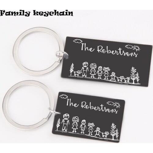 New Style Black Family Portrait Keychain Custom Family Name Jewelry Family Member Exclusive Gift Personalized Accessories