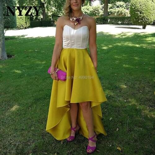 NYZY E323 Chic Satin Sleeveless High Low Party Prom Dress vestido coctel Evening Dresses Short