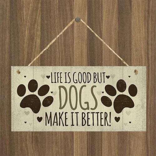 Hanging Dog Tag Funny Dog Sign Warning Door Panel Wooden Hanging Home Decoration Creative Dog Tag Plaque GQ