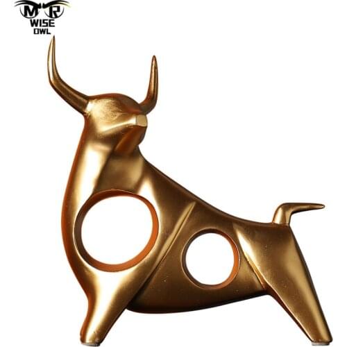 Resin Hollow Bull Statue Creative Animal Figurines For Interior Home Decor Living Room Desktop Decoration Cafe Office Ornaments