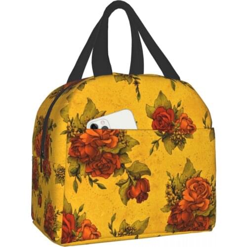 Flower Portable Lunch Bag New Thermal Insulated Lunch Box Tote Cooler Handbag Bento Pouch Dinner School Food Storage Bags