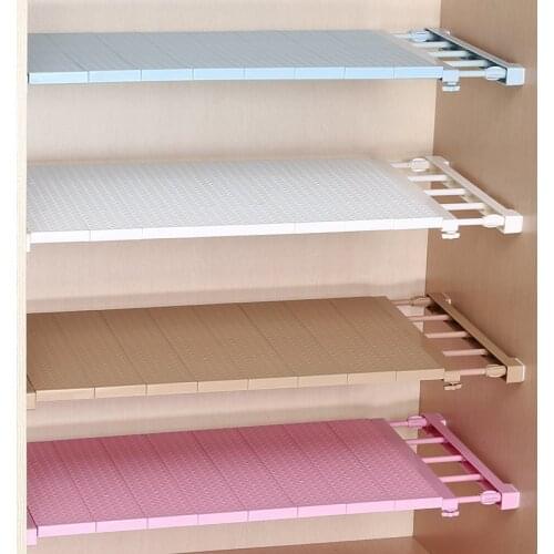 Adjustable Closet Organizer Nail-free stretching Wardrobe layered separated shelves Bathroom Kitchen Cabinet Storage Rack Holder