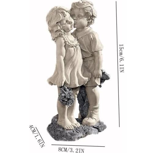 Boy and Girl Status Resin Ornament Retro Craft Not Easy to Corrode Cute Innovative Outdoor Garden Yard Patio Decoration