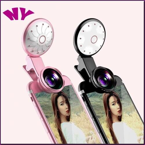 LED Selfie Light Fill-in light +4K Wide Angle Lens + 20X Macro Lens Kit For Smartphone Fill Ring Lignts With 2 In 1 Camera Lens