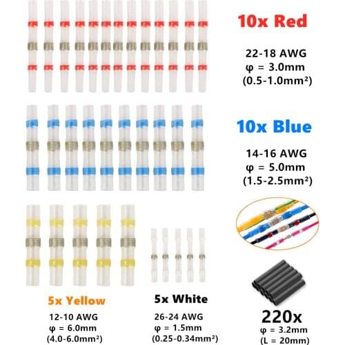 250Pcs Heat Shrink Butt Splice Terminals Waterproof Solder Seal Electrical Butt Connectors Wire Cable Splice Terminal Kit Car