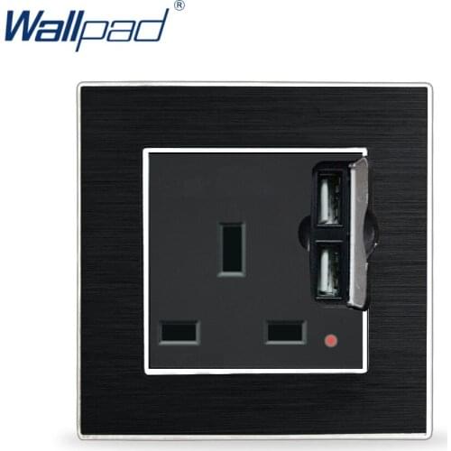 USB Socket Wallpad Luxury Wall Socket with USB Satin Metal Panel 13A UK Socket with Double USB Charging Port with LED Indicator