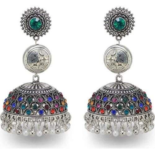 Vintage Ethnic Womens Round Silver Color Earrings Indian Tibetan Jewelry T21F
