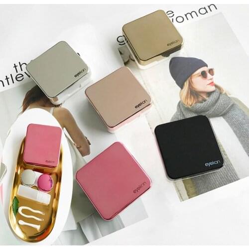 Contact Lens Case With Mirror For Female Women Reflective Cover Eye Lens Box Container Letter Decor Portable Travel Accessories