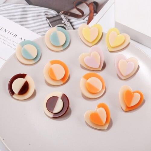 Match-Right acrylic heart round stud earrings for women summer cute korean earrinngs 2020 New Brincos Fashion Jewelry SR1087