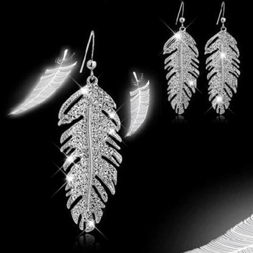 Ethnic Boho best quality women Vintage rhinestone alloy Long tassel leaf feather earrings for wedding party Dangle earrings