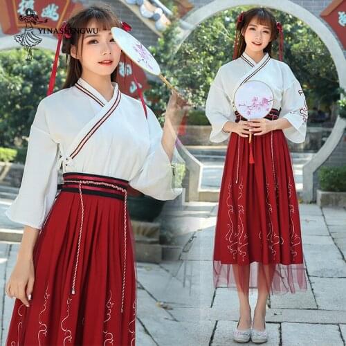 Hanfu Costume Dress Improved Hanfu Clothing Women Female National Wind Cross Collar Skirt Daily Hanfu Mulheres Fairy Costume