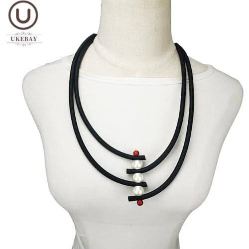 UKEBAY New Pearl Necklaces Handmade Rubber Jewelry For Women Gothic Choker Necklace Black Necklace Party Clothes Match Jewellery