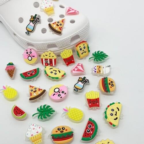 Single Sale 1pc Cute Cartoon Luminous Food Shoe Charms Decoration DIY Accessories For Sandals Croc Jibz Shoe Party Xmas Gifts